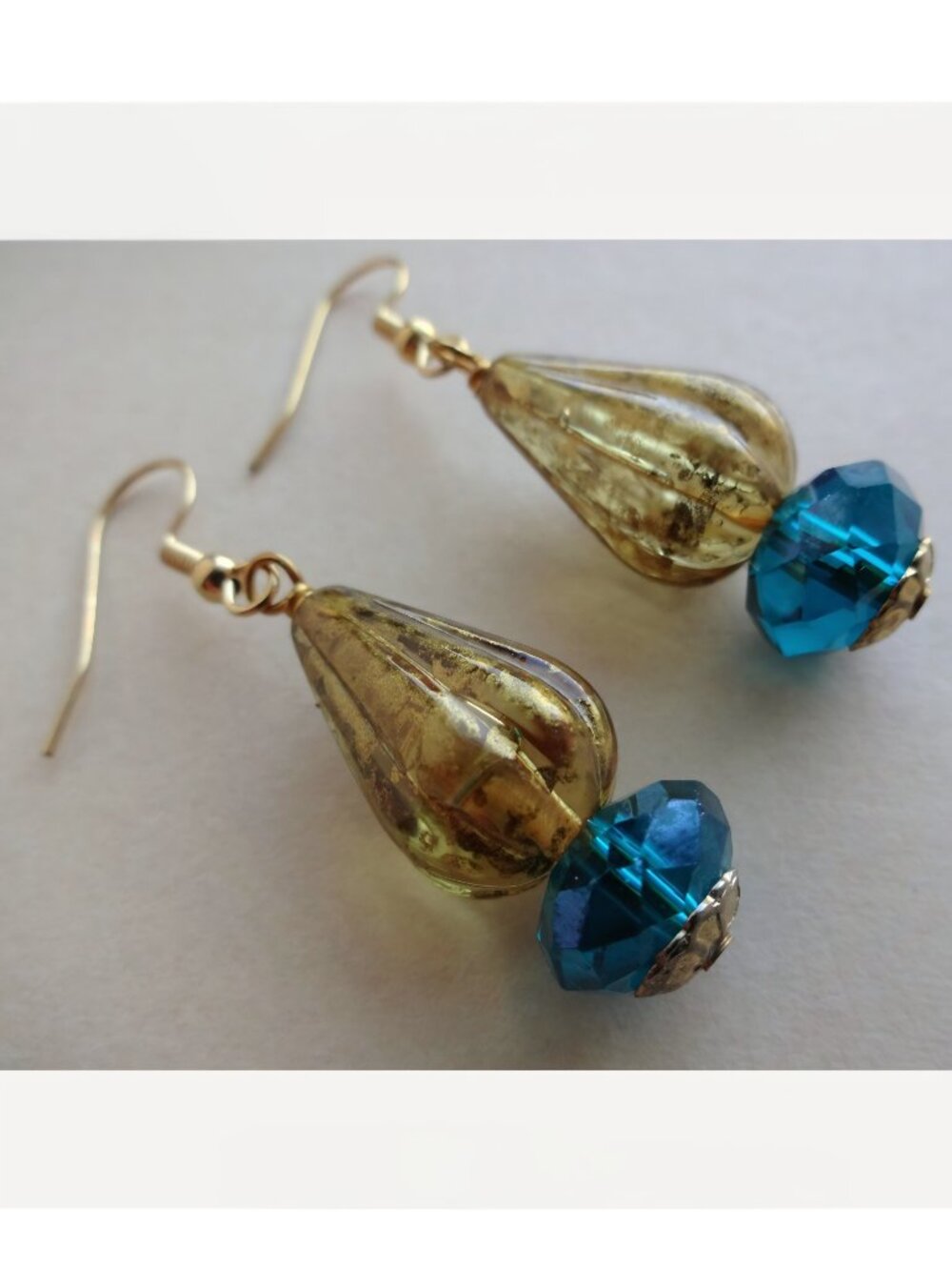 Golden Teal Drop Earrings